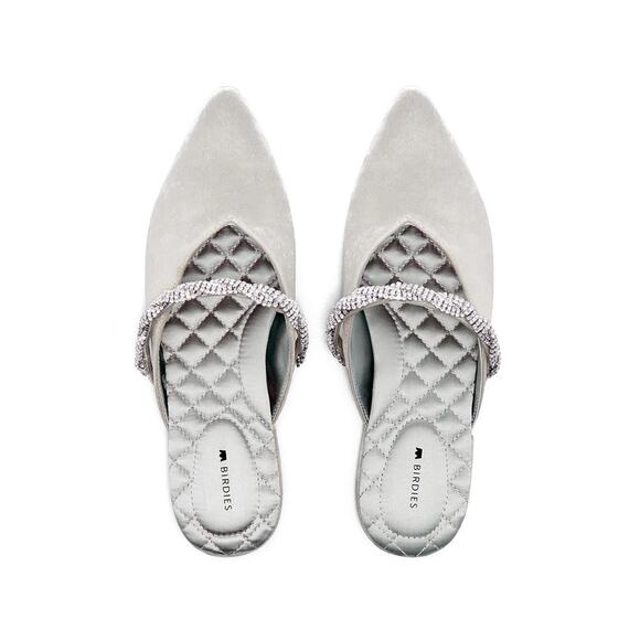 Birdies The Swan Snow Crystal Velvet Slip On Silver Padded Flats 8.5 - Picture 1 of 3